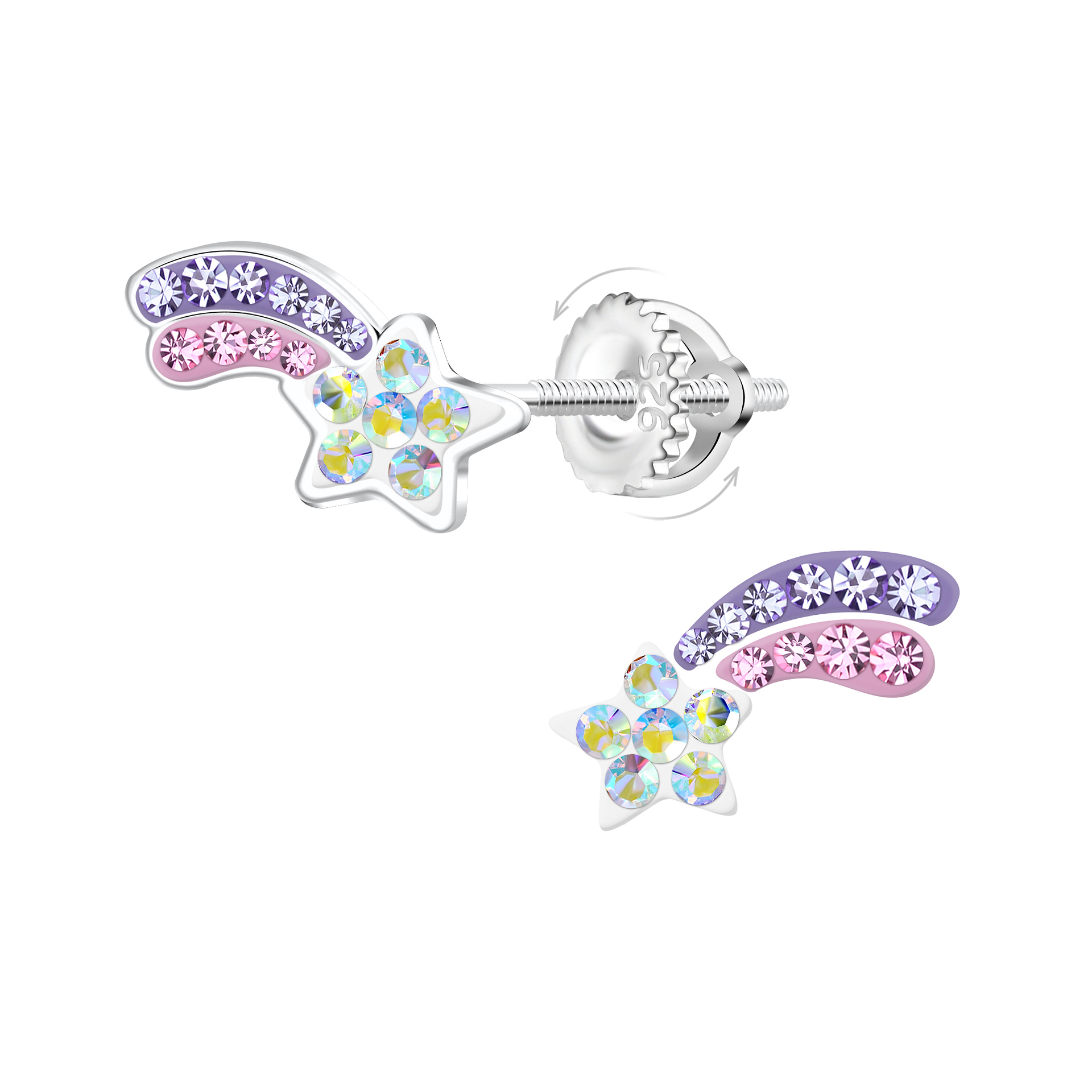 Silver JD | Sterling Silver Shooting Star Screw Back Ear Studs – JD21940