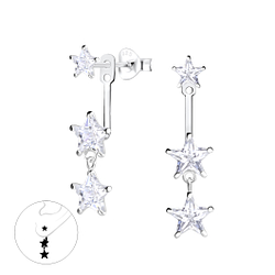 Boucles d'oreilles ear jacket rond zirconium en argent - FR5366