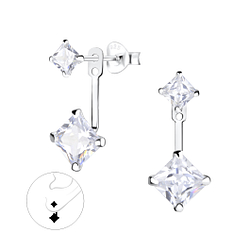 Boucles d'oreilles ear jacket carré zirconium en argent - FR5353