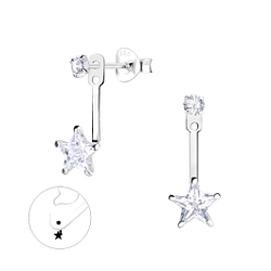 Boucles d'oreilles ear jacket étoile zirconium en argent - FR5344