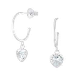 Clous d'oreilles demi-créole coeur suspendu en argent - FR5726