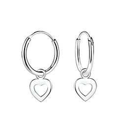 Boucles d'oreilles créoles avec breloques cœur en argent - FR5319