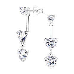 Boucles d'oreilles ear jacket triple coeur en argent - FR6190