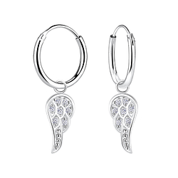 Boucles d'oreilles créoles avec breloques aile oxyde de zirconium en argent - FR7964