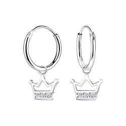 Boucles d'oreilles créoles avec breloques couronne en argent - FR8304