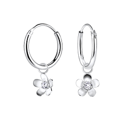 Boucles d'oreilles créoles avec breloques fleur en argent - FR8481