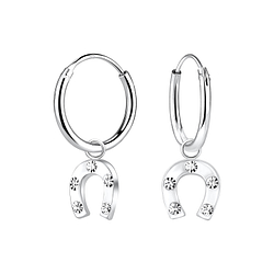 Boucles d'oreilles créoles avec breloques fer à cheval en argent - FR9899