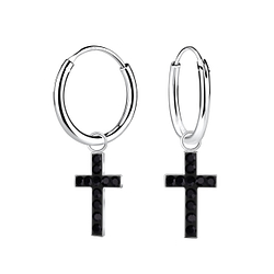 Boucles d’oreille anneaux avec breloques croix en cristal en argent - FR15702