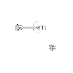 Clous d'oreilles rond en oxyde de zirconium de 2 mm en argent - FR16474