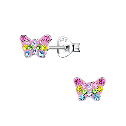 Boucles d'oreilles avec breloque papillon cristal en argent - FR18544