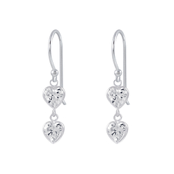 Boucles d’oreilles pendantes cœur oxyde de zirconium en argent - FR2632