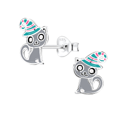 Clous d'oreilles chat en argent - FR8260