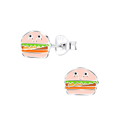 Clous d'oreilles burger en argent - FR9342