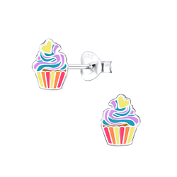 Clous d'oreilles cupcake en argent - FR9395