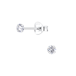 Clous d'oreilles rond oxyde de zirconium de 3 mm en argent - FR2019