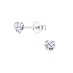 Clous d'oreilles oxyde de zirconium cœur 4 mm en argent - FR1341