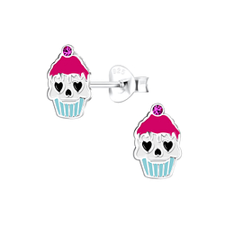 Clous d'oreilles cupcake Halloween en argent - FR11322