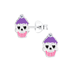 Clous d'oreilles cupcake Halloween en argent - FR13370