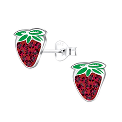 Clous d'oreilles framboise en argent - FR17636