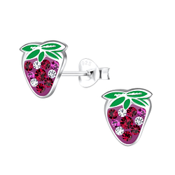 Clous d'oreilles framboise en argent - FR17637