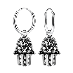 Boucles d'oreilles créoles avec breloques hamsa en argent - FR5518