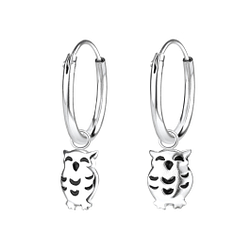 Boucles d'oreilles créoles avec breloques chouette en argent - FR6524