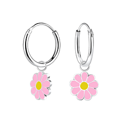 Boucles d'oreilles créoles avec breloques marguerite en argent - FR6702