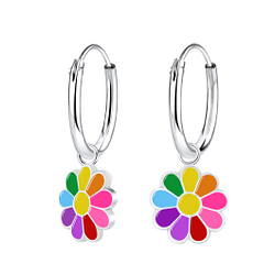 Boucles d'oreilles créoles avec breloques marguerite en argent - FR8780