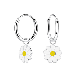 Boucles d'oreilles créoles avec breloques marguerite en argent - FR6703