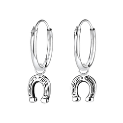 Boucles d'oreilles créoles avec breloques fer à cheval en argent - FR5666