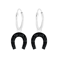 Boucles d'oreilles créoles avec breloques fer à cheval en cristal en argent - FR5624