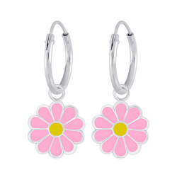 Boucles d'oreilles créoles avec breloques marguerite en argent - FR6026