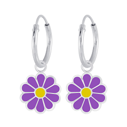 Boucles d'oreilles créoles avec breloques marguerite en argent - FR6273