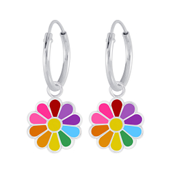 Boucles d'oreilles créoles avec breloques marguerite en argent - FR6750