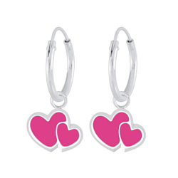 Boucles d'oreilles créoles avec breloques cœur en argent - FR6274