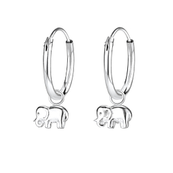 Boucles d'oreilles créoles avec breloques éléphant en argent - FR4748