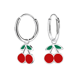 Boucles d’oreille anneaux avec breloques cerise en argent - FR13520