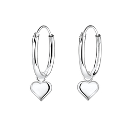 Boucles d'oreilles créoles avec breloques cœur en argent - FR2239