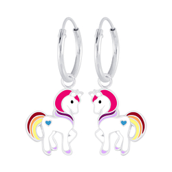 Boucles d'oreilles créoles avec breloques licorne en argent - FR6708