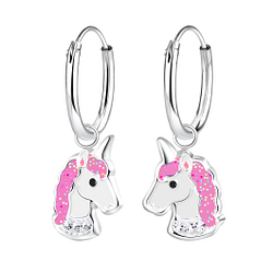 Boucles d'oreilles créoles avec breloques licorne en argent - FR2947