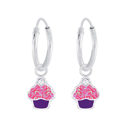 Boucles d'oreilles créoles avec breloques cupcake en cristal en argent - FR5954