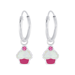 Boucles d'oreilles créoles avec breloques cupcake en cristal en argent - FR5948