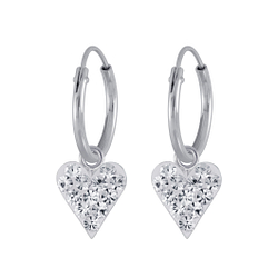 Boucles d’oreille anneaux avec breloques coeur en cristal en argent - FR2994