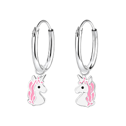 Boucles d'oreilles créoles avec breloques licorne en argent - FR2432