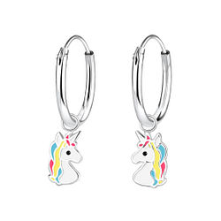 Boucles d'oreilles créoles avec breloques licorne en argent - FR2435