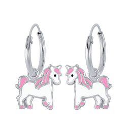 Boucles d'oreilles créoles avec breloques licorne en argent - FR2386