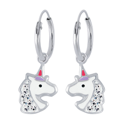 Boucles d'oreilles créoles avec breloques licorne en argent - FR2503