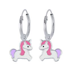 Boucles d'oreilles créoles avec breloques licorne en argent - FR2375