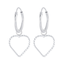 Boucles d'oreilles créoles avec breloques cœur en argent - FR6962