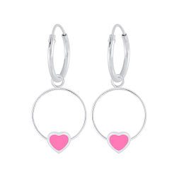 Boucles d'oreilles créoles avec breloques anneau cœur en argent - FR5848